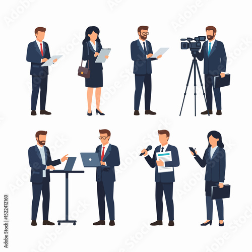 Business press people with camera and laptops