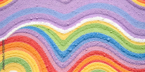 Close-up of rainbow sand strip on white background with copy space.