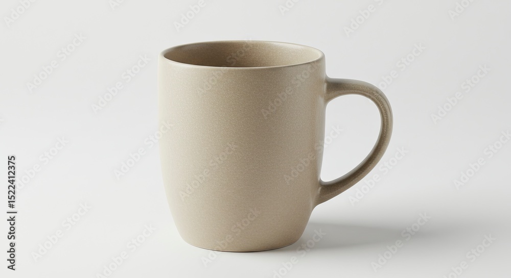 Obraz premium Neutral Beige Ceramic Mug Isolated On White Background Featuring Textured Surface