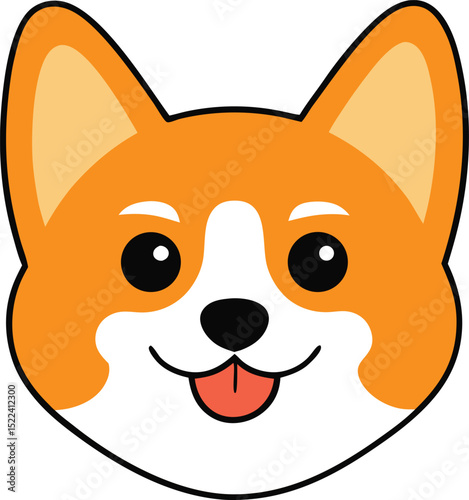 Adorable Orange Corgi Cartoon Illustration Happy Dog Face Design