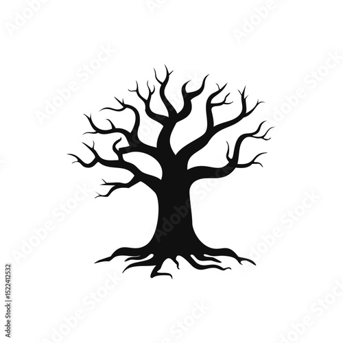 Bare tree silhouette strong roots nature illustration