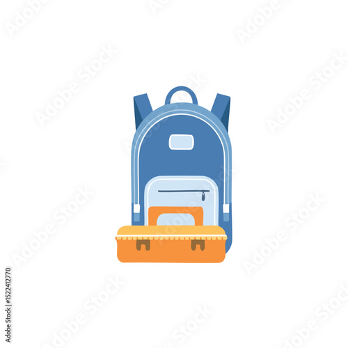 Blue backpack with orange lunchbox school supplies