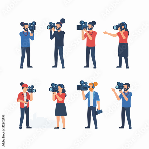 Cameraman crew filming in the studio setting