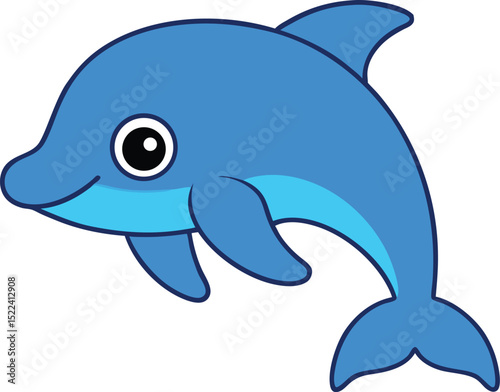 Adorable Cartoon Dolphin Illustration Leaping, Happy, Ocean Mammal