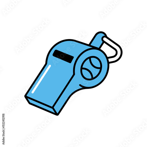 Blue whistle for sports referees in flat design style photo