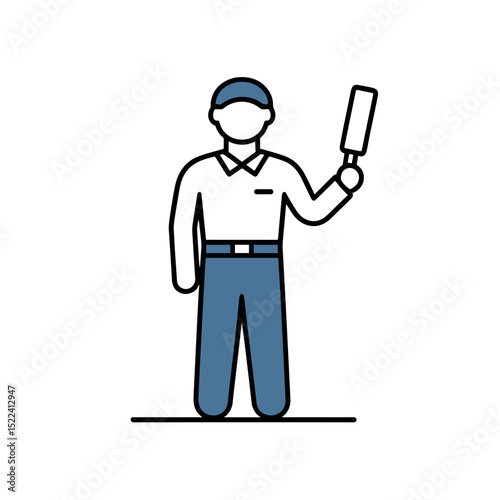 Umpire holding a baseball bat and standing in a neutral pose 