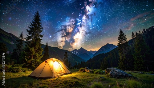 Night Camping under the Milky Way Galaxy