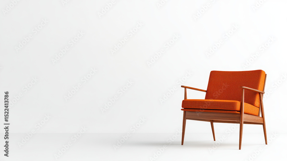 Obraz premium Stylish orange armchair with wooden legs, perfect for modern interior design. This piece adds pop of color and comfort to any space