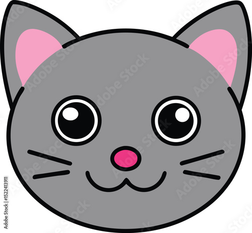 Adorable Gray Kitten Cute Cartoon Cat Face Illustration