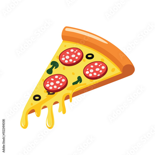 Delicious melted cheese pizza slice salami olives