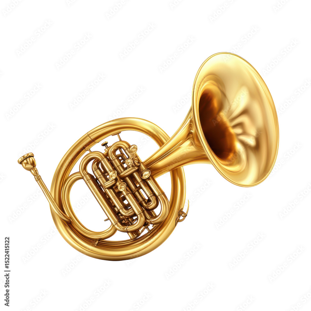 Obraz premium Gleaming Gold French Horn Symphony Brass Instrument Art Music Band on transparent background