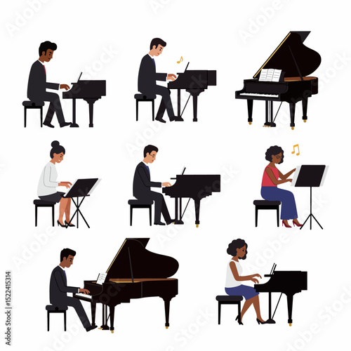 People playing piano music instrument set