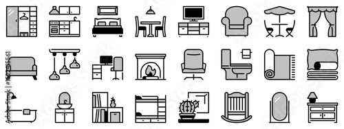 Icons in two tones about furniture