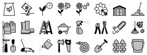 Icons in two tones about gardening