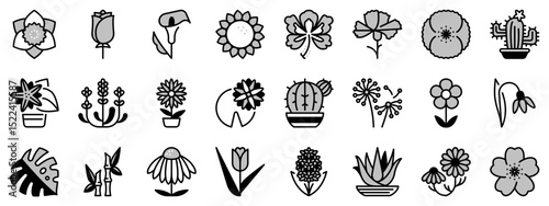 Icons in two tones  about flowers and plants