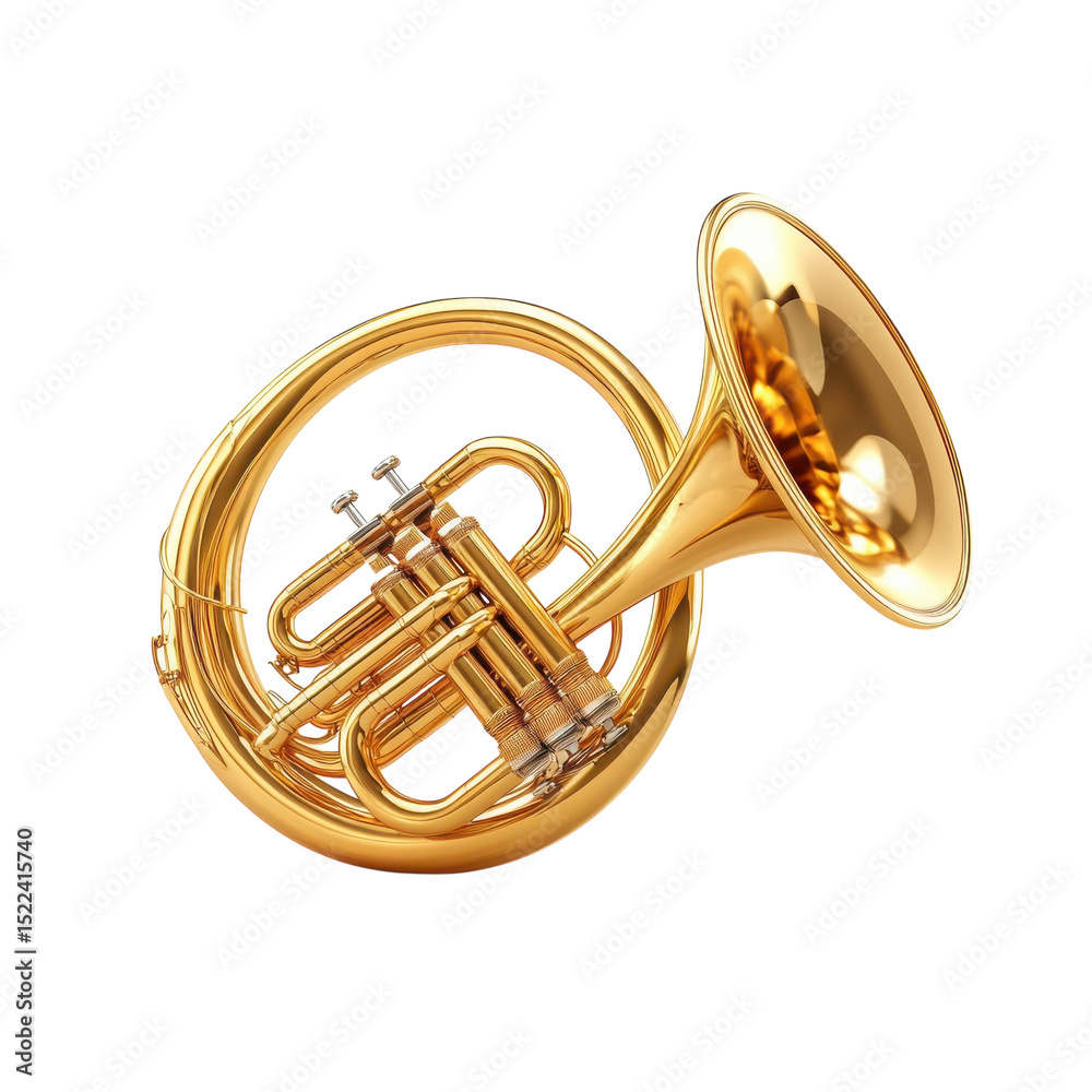 Fototapeta premium Golden beauty French horn against dark background shining elegance and on transparent background