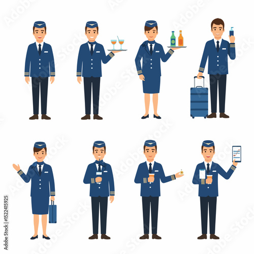 Flight Attendant Crew Member Characters Set