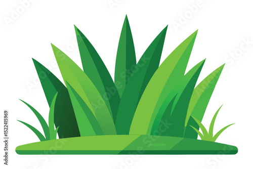 Cartoon Illustration Patch of Green Grass with Long Blades on White Background