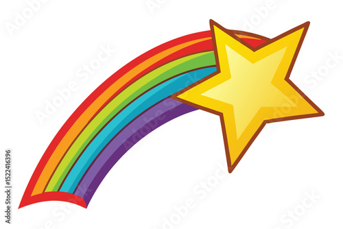 Cartoon Rainbow and Star Illustration with Red, Orange, Yellow, Green, Blue, Violet Colors