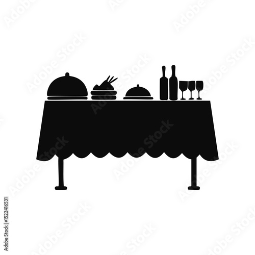 Elegant dinner table setting with food and wine