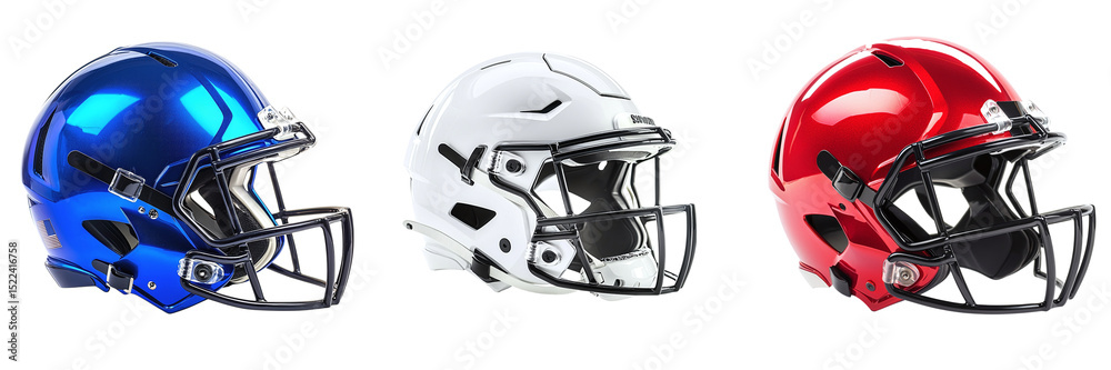 Fototapeta premium Hockey helmets set isolated on transparent background PNG