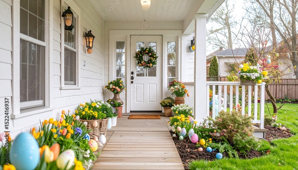 Naklejka premium Springtime porch decorated for Easter