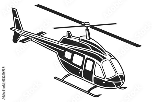 Black Silhouette Helicopter Isolated on White. Monochrome Aviation Vehicle Design