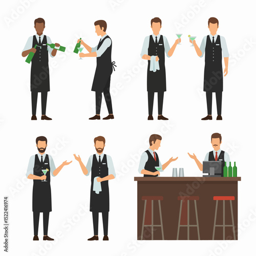 Bartenders working, pouring drinks, serving at the bar