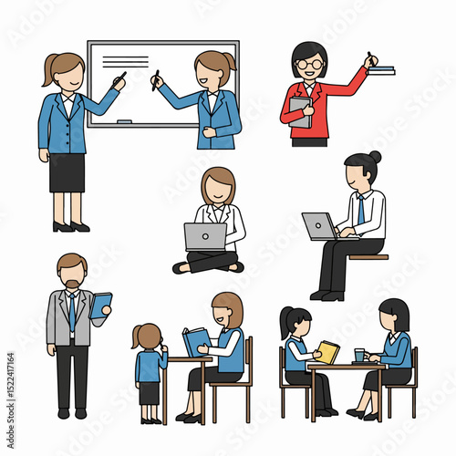 People working studying in different situations scenes