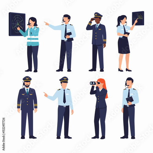 Air traffic controller characters pilots workers radar jobs