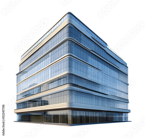 Modern glass office building isolated on transparent background