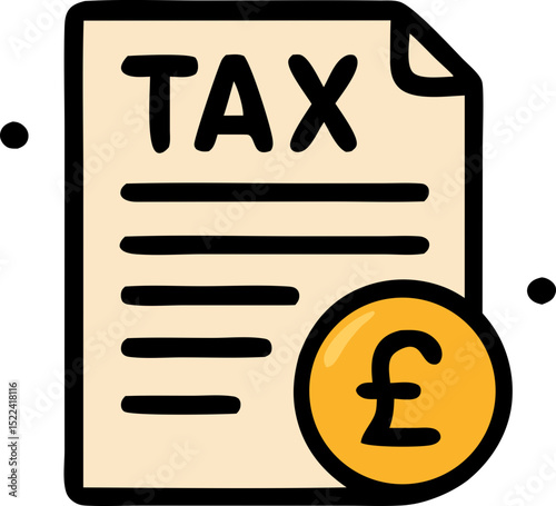 Tax document featuring a British pound symbol, perfect for finance and accounting concepts with a UK focus. Banking, finance, taxes, UK market.