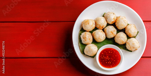  banner of fishball grill in white plate  style white theme