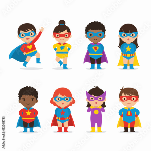 Superhero kids characters collection in costume design