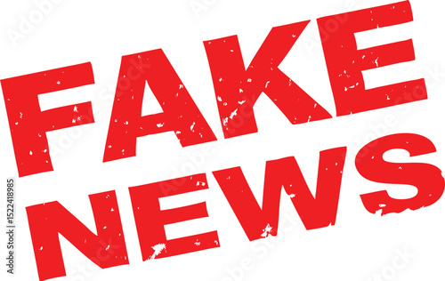 Fake News Red Distressed Text on White Background Media Manipulation and Disinformation Concept
