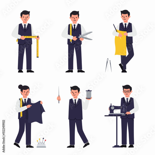 Tailors sewing clothes measuring cutting tailoring professions