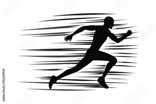 Silhouette of African American Male Sprinting Fast with Motion Blur, Athletic Runner