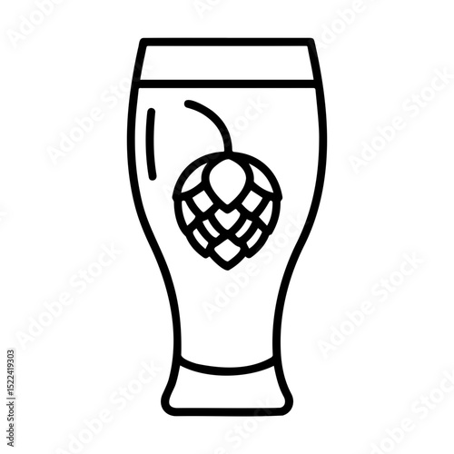 Beer glass icon with hop design, minimalistic style, black and white, graphic concept