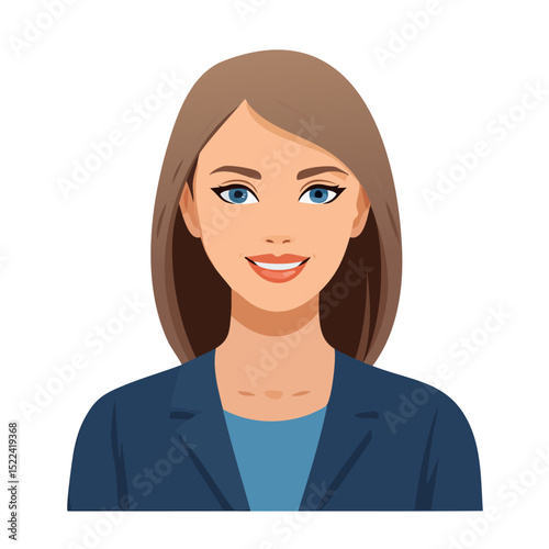 Flat Vector. Portrait of only one Woman. Simple Background.