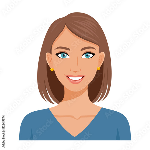 Flat Vector. Portrait of only one Woman. Simple Background.