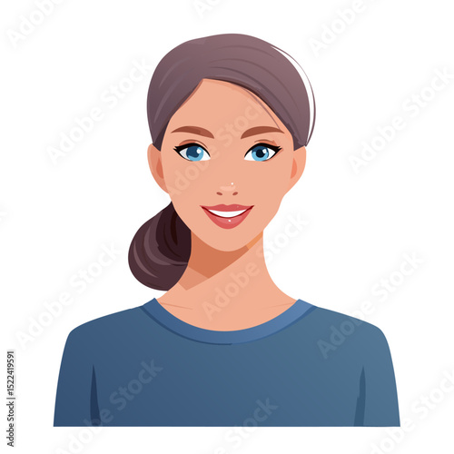 Flat Vector. Portrait of only one Woman. Simple Background.