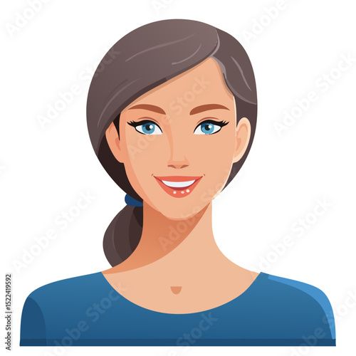 Flat Vector. Portrait of only one Woman. Simple Background.