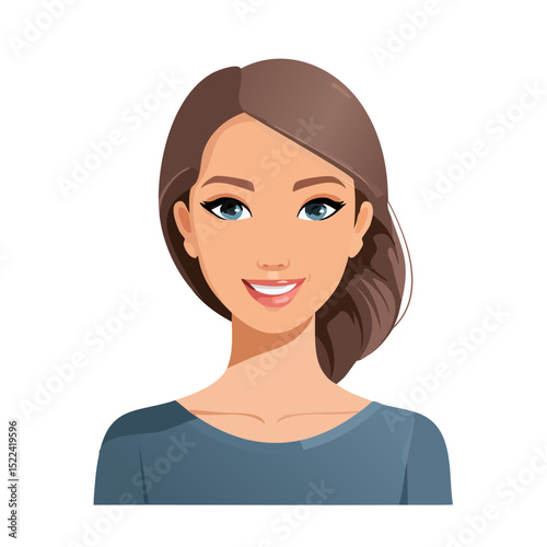 Flat Vector. Portrait of only one Woman. Simple Background.
