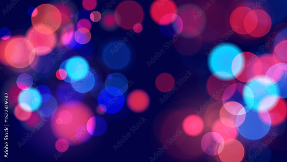 Fototapeta premium Vibrant bokeh lights. Abstract blurred background. Bright blur light effect. Blue and red colors. Vector illustration. 