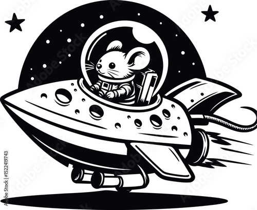 Mouse Astronaut in a Rocket Ship Exploring Space