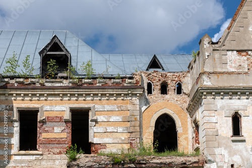 A fragment of the ruins of a manor house in the estate of Vladimir Khrapovitsky. Muromtsevo, Vladimir region, Russia photo