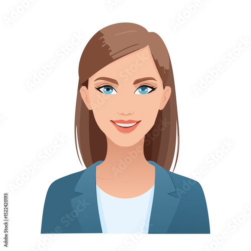 Flat Vector. Portrait of only one Woman. Simple Background.