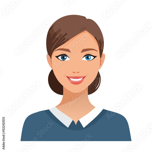 Flat Vector. Portrait of only one Woman. Simple Background.
