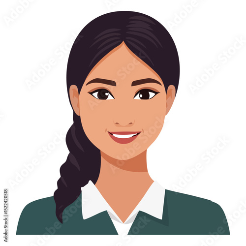 Flat Vector. Portrait of only one Woman. Simple Background.