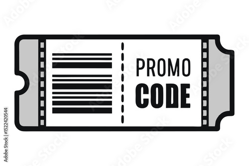 Isolated Black and Gray Promo Code Ticket with Perforated Edge and Horizontal Lines